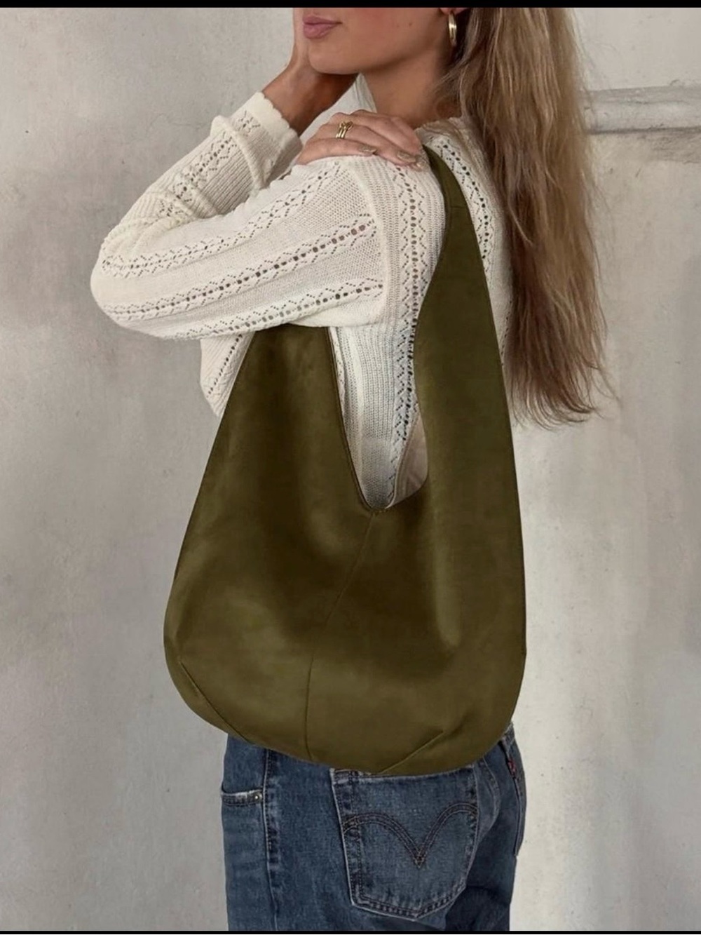 Dara Faux Suede Hobo Bag - Dark Olive